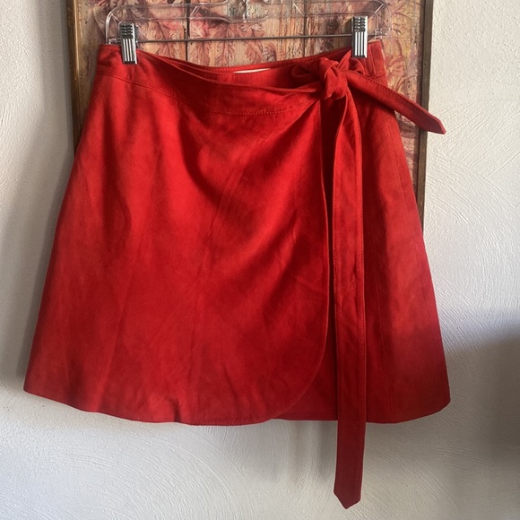 ANTHROPOLOGIE JUST FEMALE LEATHER SKIRT RED GOAT LEATHER SUEDE